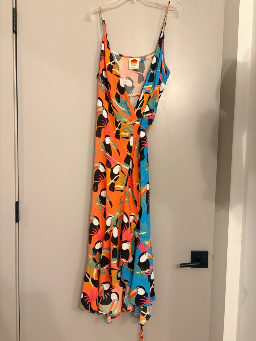 Anthropologie Orange & Blue Toucan Print Maxi Dress